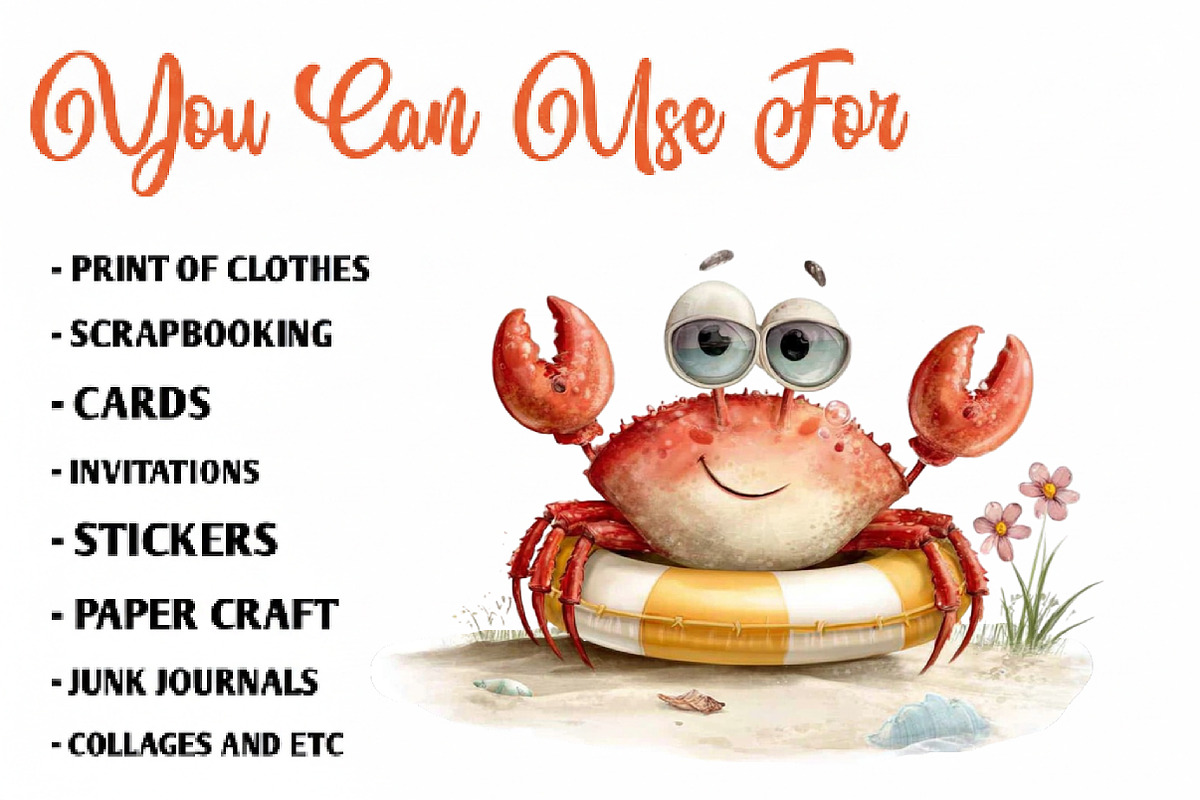Cute Beach Crab PNG Clipart Bundle, a Seasonal Illustration by CreationArt (Photo 5 of 7)