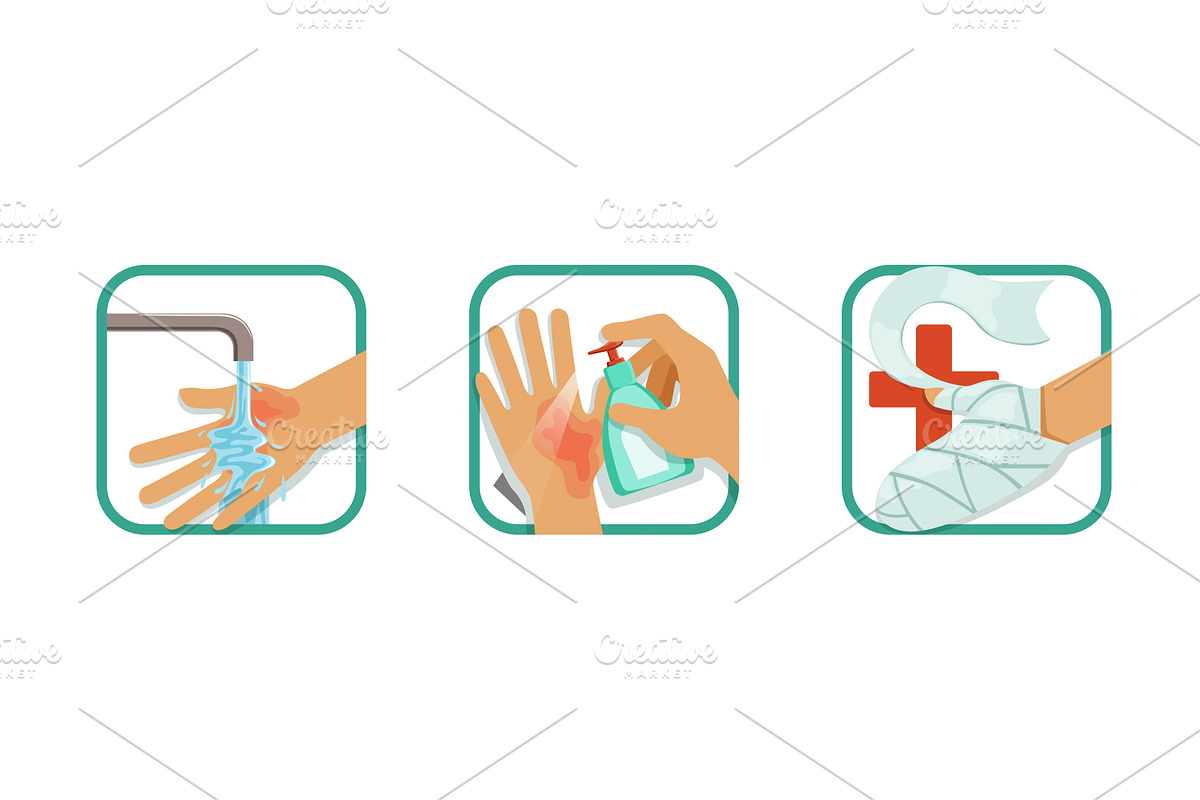 Skin Burn Injury Treatment Set, an Object Illustration by TopVectors