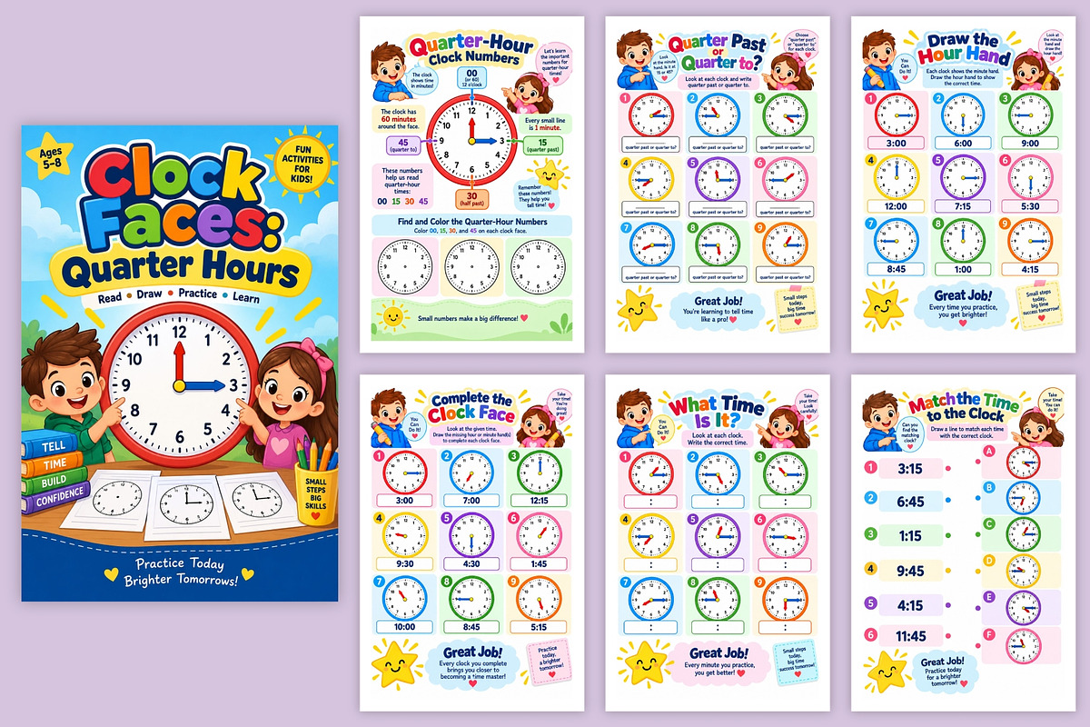 Clock Faces: Quarter Hours, a Stationery Template by Designmela01 (Photo 5 of 6)