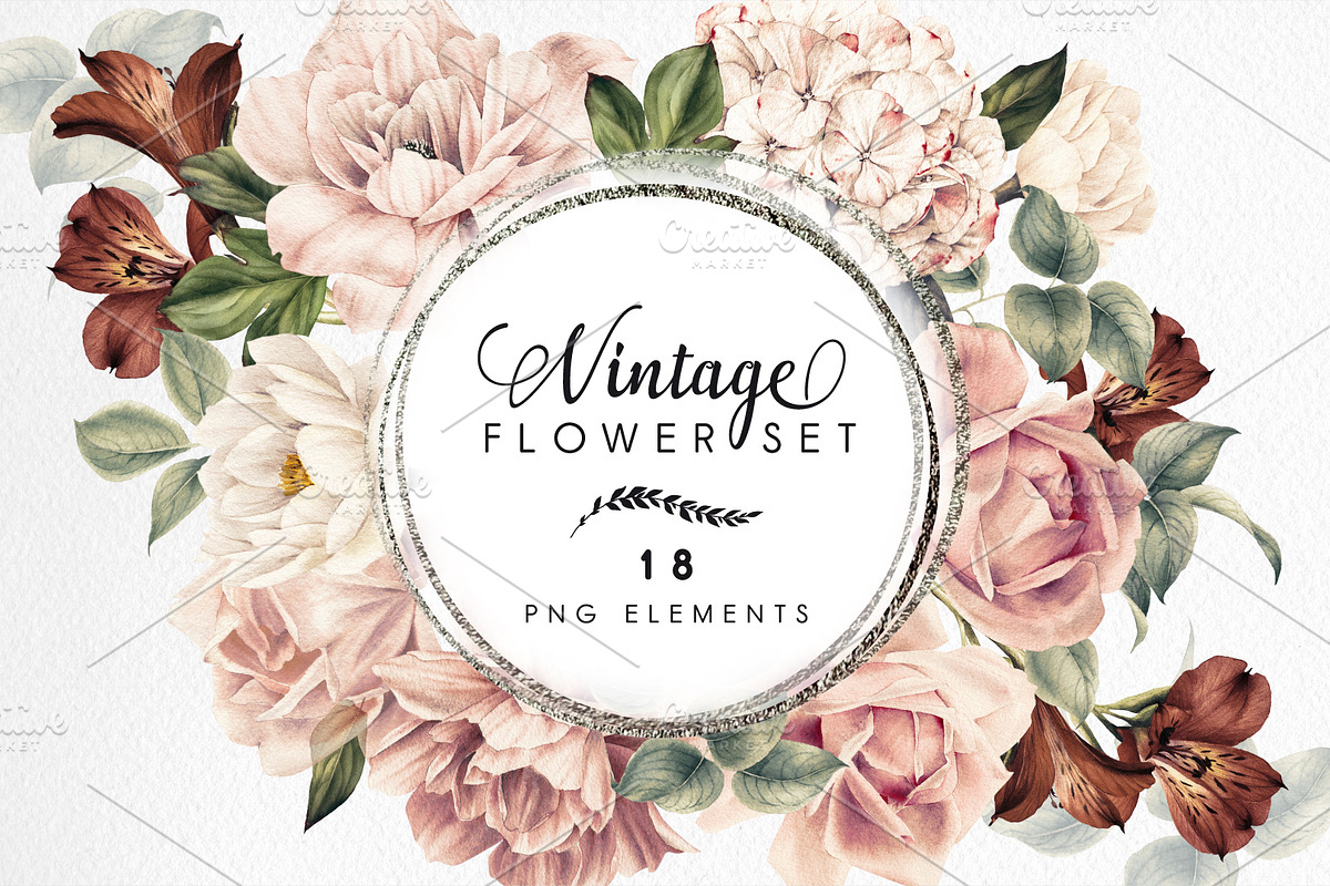 Watercolor flowers, vintage style, a Decorative Illustration by ollalya (Photo 1 of 4)