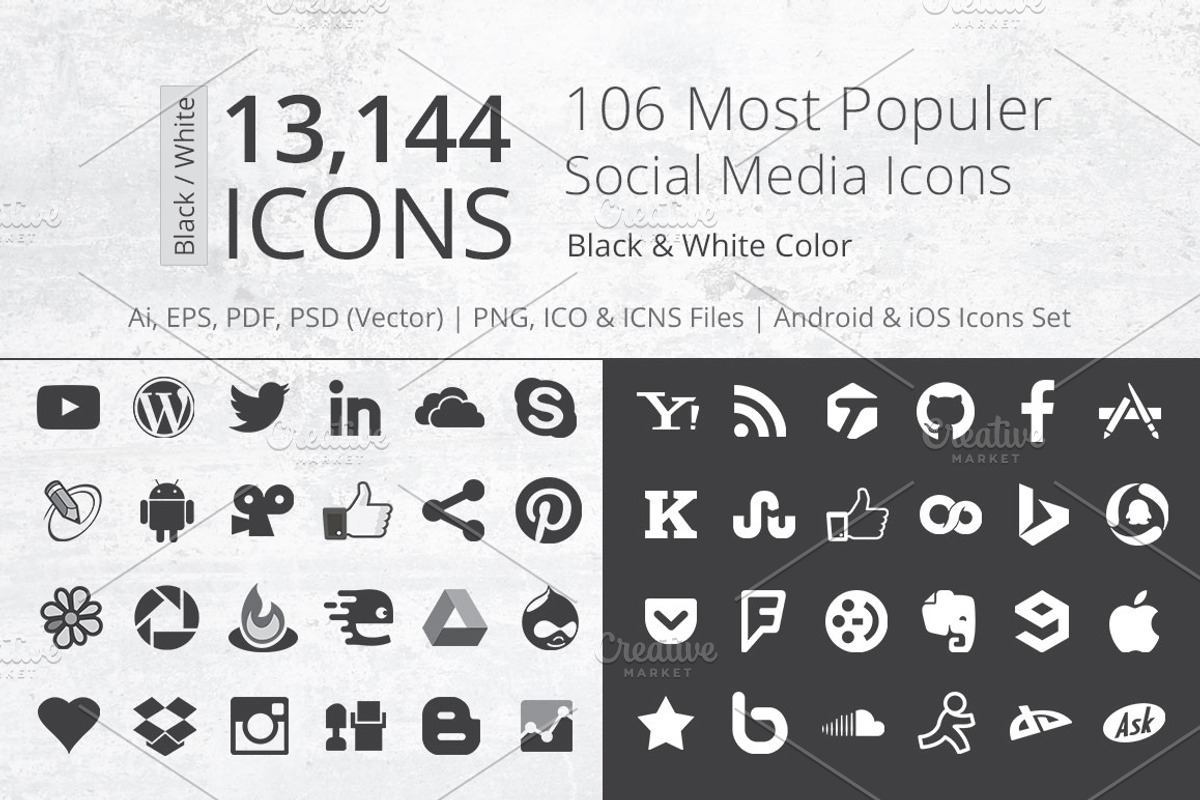 212 B/W Social Media Icons, an Icon by ArtFusion (Photo 1 of 5)