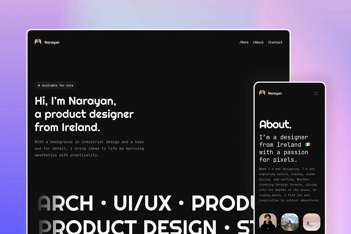 Narayan — Dark Framer Portfolio, a Landing Page Template by Eamonn Day Lavelle (Photo 1 of 5)