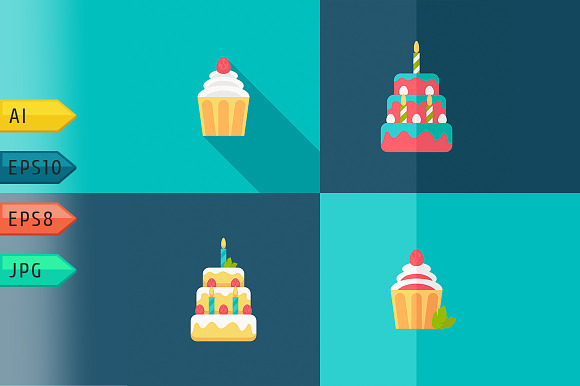Birthday Cake Flat Icon With Shadow
