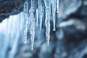 Close up of glistening icicles hang, a Nature Photo by MistyDay