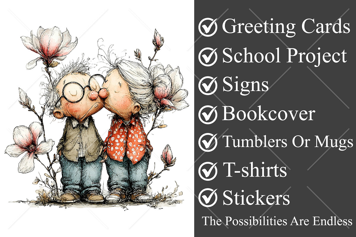 Whimsical Senior Couple Park Clipart, a Seasonal Illustration by Canvas Craft (Photo 3 of 10)