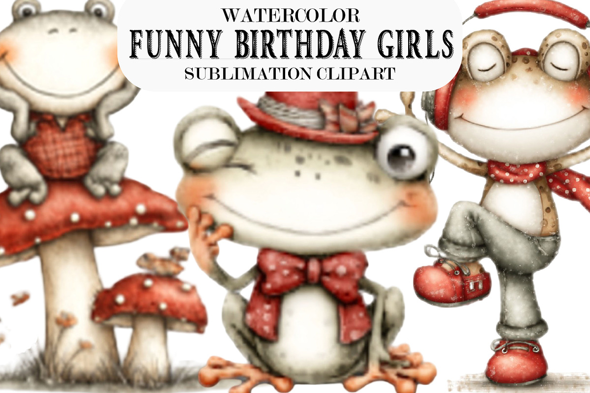 Watercolor Funny Frog Clipart, a Seasonal Illustration by Designking (Photo 1 of 5)