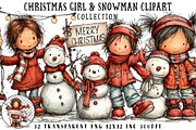 Christmas Girl & Snowman Clipart, an Illustration by OK Design (Thumbnail 1 of 6)