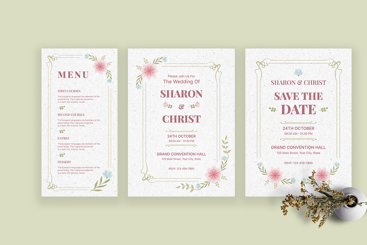 Floral Wedding Invitation Suite, an Invitation Template by Neermana (Photo 4 of 4)
