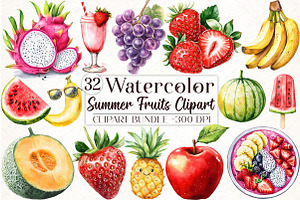 Summer Fruits Clipart, an Illustration by Libby Wishes