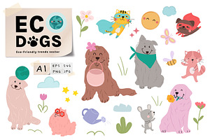 Eco dogs vector set