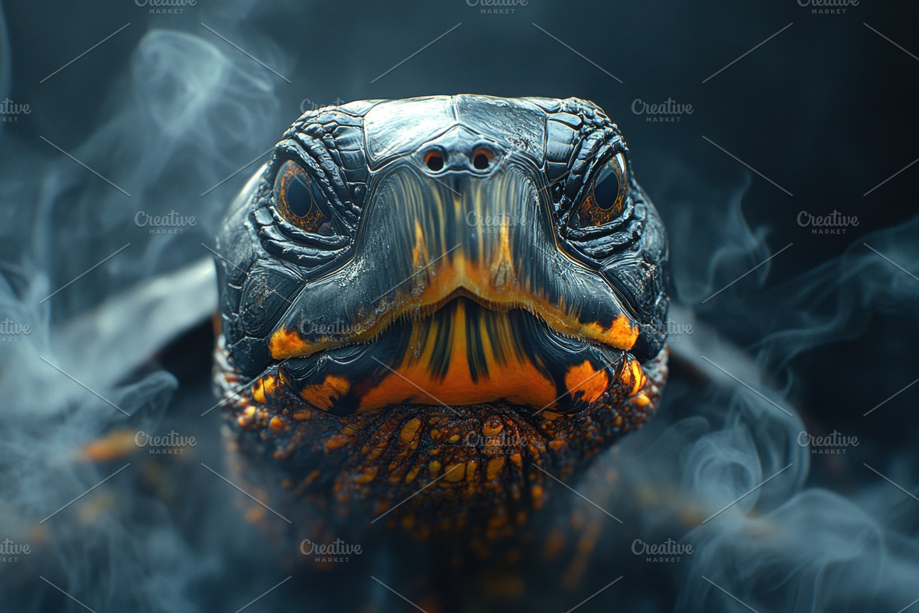 Close-up view of a striking turtle w, a Photo by Tanuart