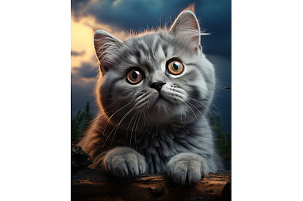 Grey cute cat with yellow eyes on, an Animal Photo by Neirfy