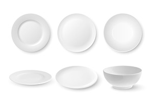 Plate, Dish And Bowl. Vector Set.