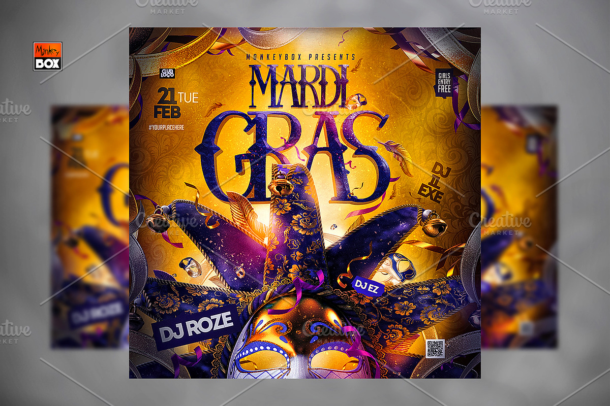 Flyer Mardi Gras Party Template, a Flyer Template by MonkeyBOX (Photo 1 of 3)