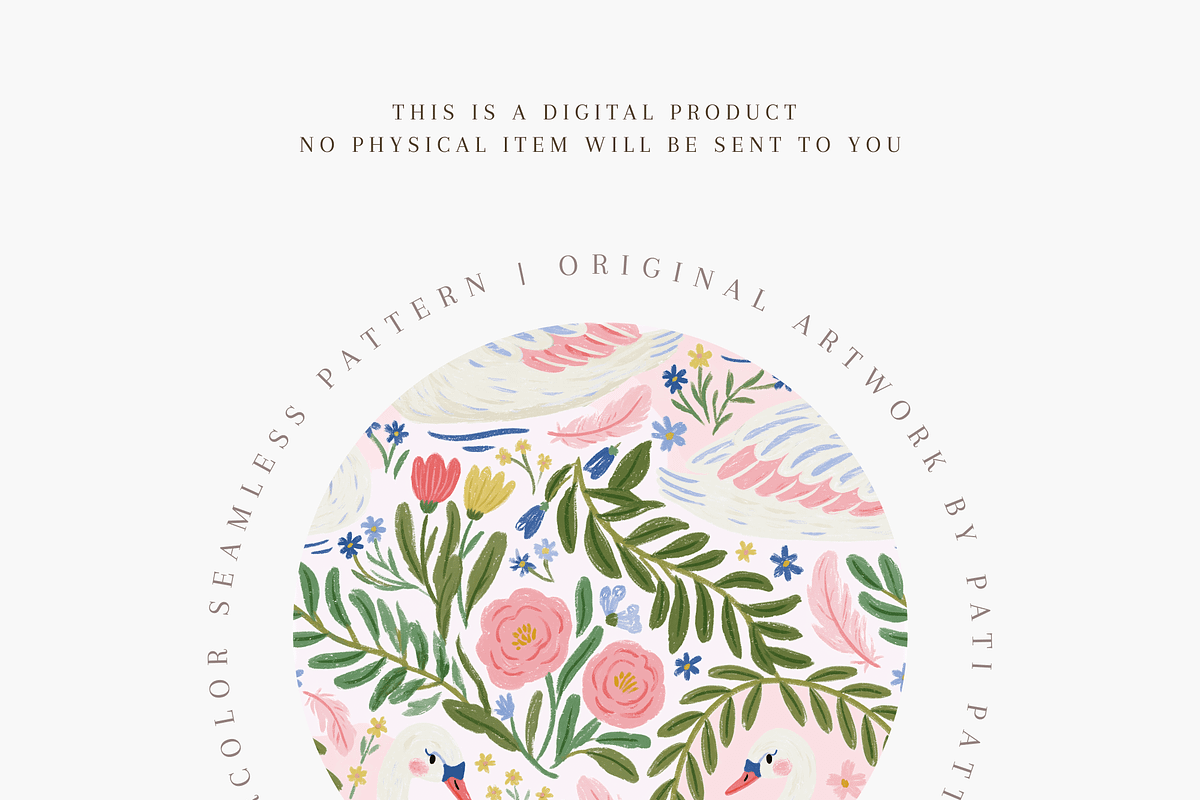 Swans and Floral Seamless Pattern, a Pattern Graphic by Pati Charm Studio (Photo 4 of 6)