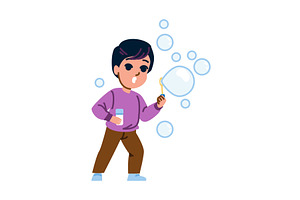 Child blowing soap bubbles, having, an Illustration by pikepicture