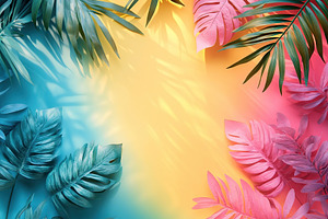 Colorful tropical foliage framing a vibrant gradient background in artistic dis, a Nature Photo by AlyaAnd