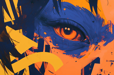 An abstract illustration featuring a close-up of an eye with vibrant orange and, a Wallpaper Graphic by Textures & Backgrounds