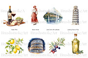 Watercolor Italy Clipart, Food Pizza, an Illustration by BrushstrokeArtGB (Thumbnail 4 of 9)
