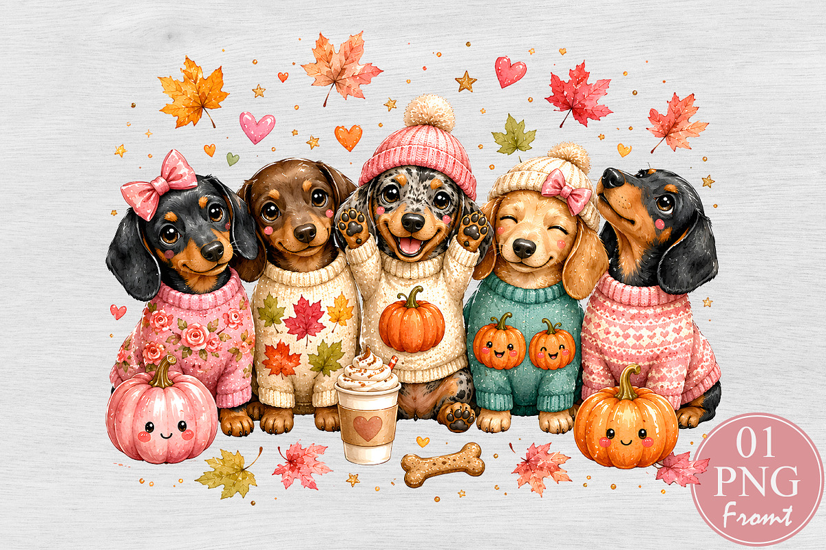Autumn Dachshund Puppies Sublimation, a Seasonal Illustration by Rose Art (Photo 1 of 4)