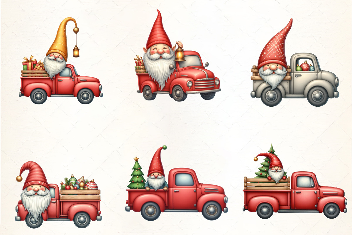 Christmas Gnome and Truck Clipart, an Illustration by CrexoraLab (Photo 4 of 5)