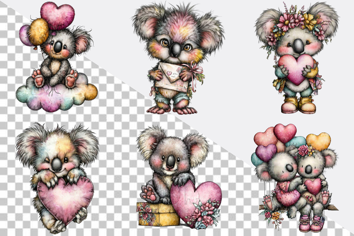 Whimsical Valentine Koala Clipart Bu, an Illustration by SVGArt (Photo 8 of 8)