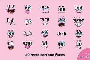 Retro cartoon faces set, an Illustration by WinWinFolly