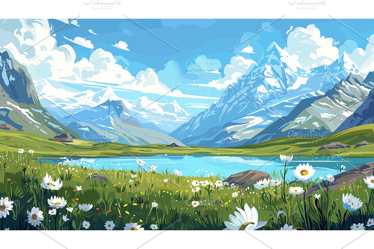 Cartoon Style Landscape of a Meadow, an Illustration by LadadikArt