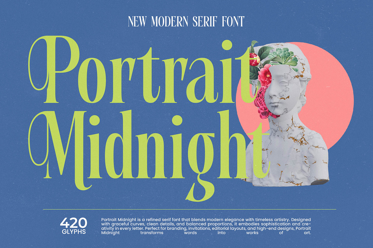 Portrait Midnight Modern Serif, a Sans Serif Font by timelesstype.co (Photo 1 of 15)