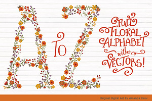 Autum Floral Alphabet Vectors & PNGs, an Illustration by Amanda Ilkov