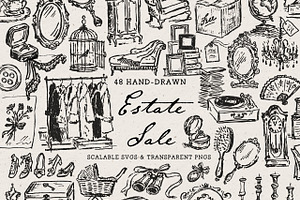 Antique Clipart, Estate Sale Ink, an Object Illustration by The October Creative