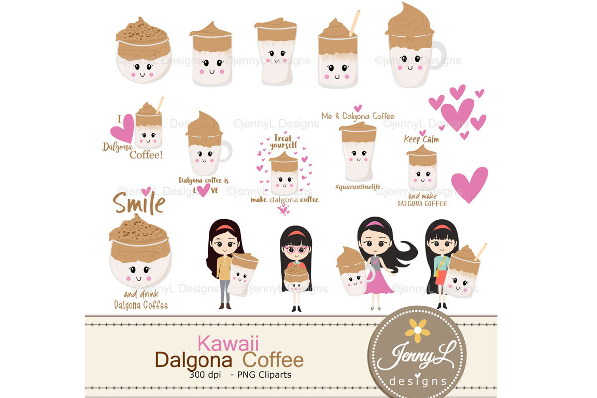 Kawaii Dalgona Coffee Digital Papers, a Pattern Graphic by JennyL Designs (Photo 2 of 9)