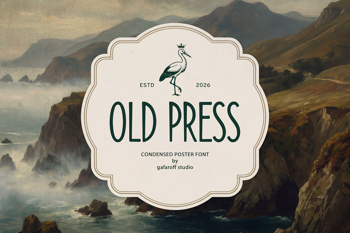 Old Press Condensed Font, a Sans Serif Font by gafaroff studio (Photo 1 of 8)
