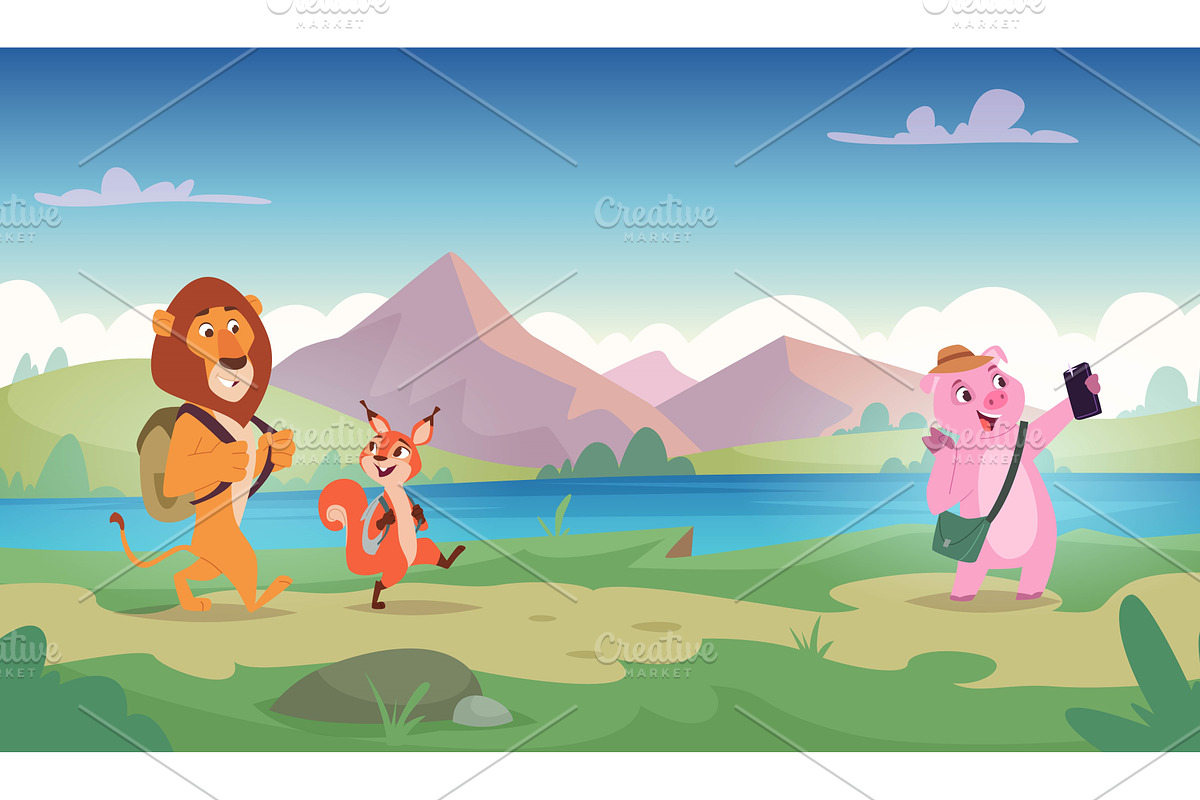 Touristic animals. Cute cartoon, an Animal Illustration by Onyx
