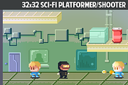 32x32 Sci-fi platformer/shooter pack, an Illustration by Fassous game assets (Thumbnail 1 of 3)