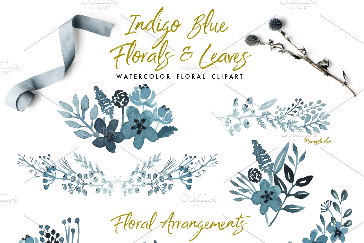 Indigo Blue Florals and Leaves, an Illustration by Momo Studio (Photo 3 of 8)