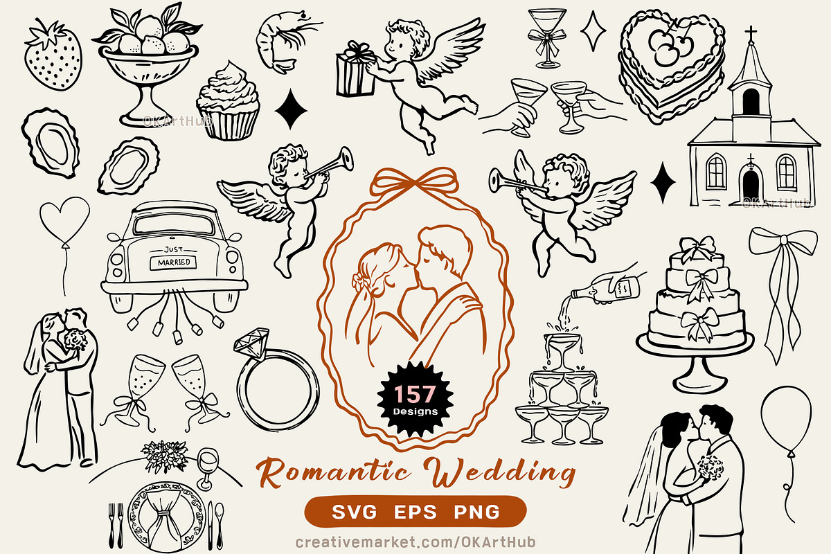 Wedding Line Art SVG Bundle Clipart, a Decorative Illustration by OKArtHub (Photo 1 of 8)