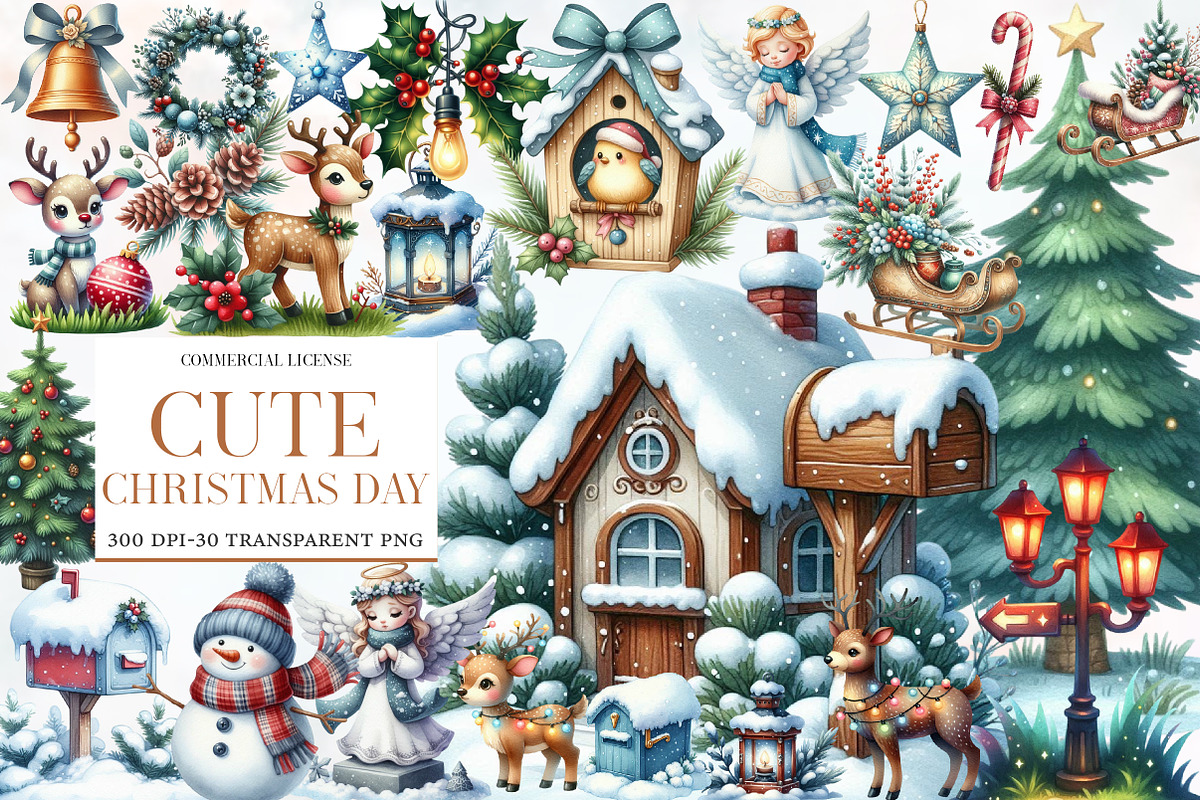 Cute Christmas Day Clipart, an Illustration by Designworld (Photo 1 of 6)