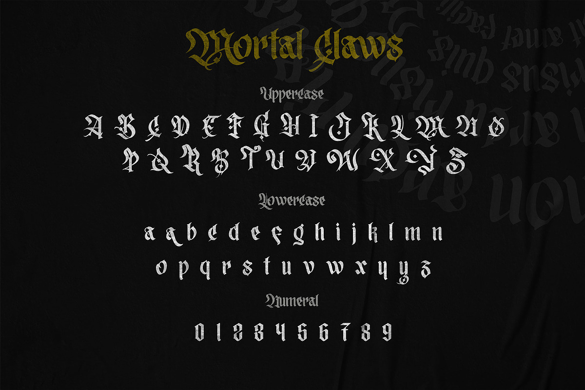Mortal Claws - Blackletter Font, a Blackletter Font by Krakenbox Studio (Photo 11 of 14)