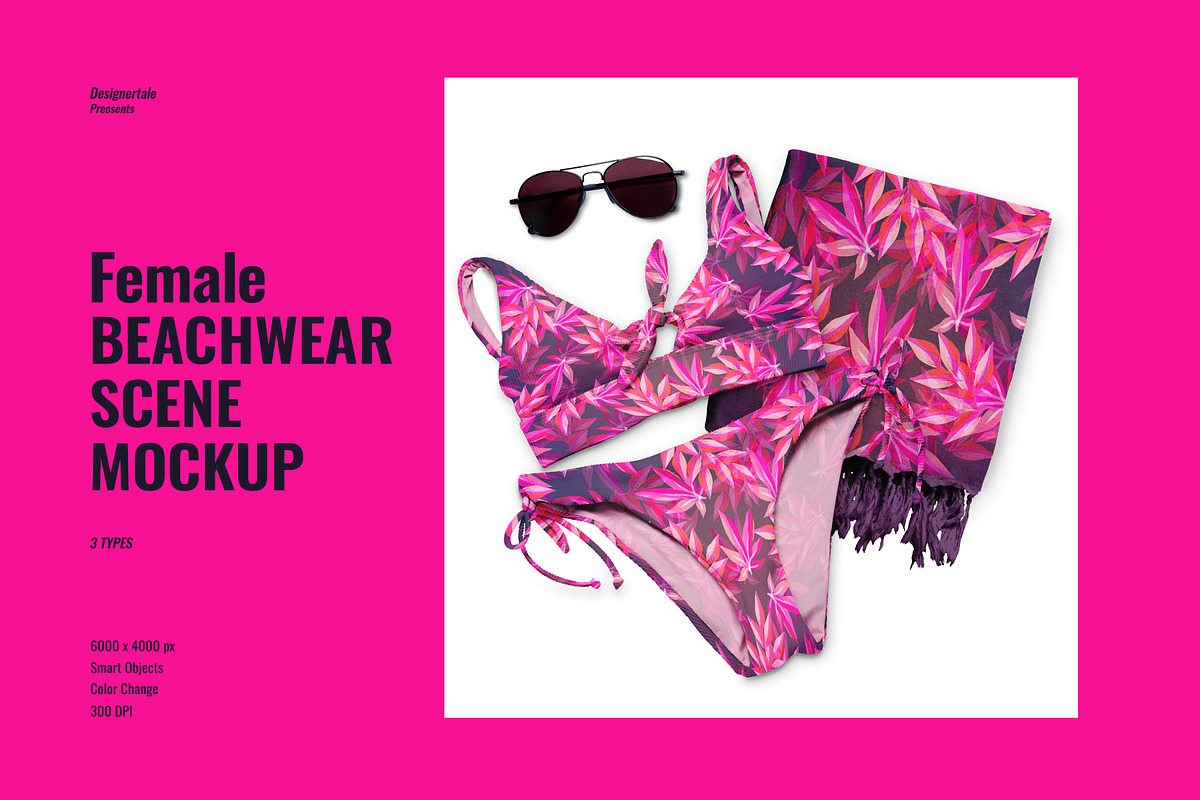 Female Beachwear Scene Mockup, an Apparel Mockup by Designertale (Photo 1 of 7)