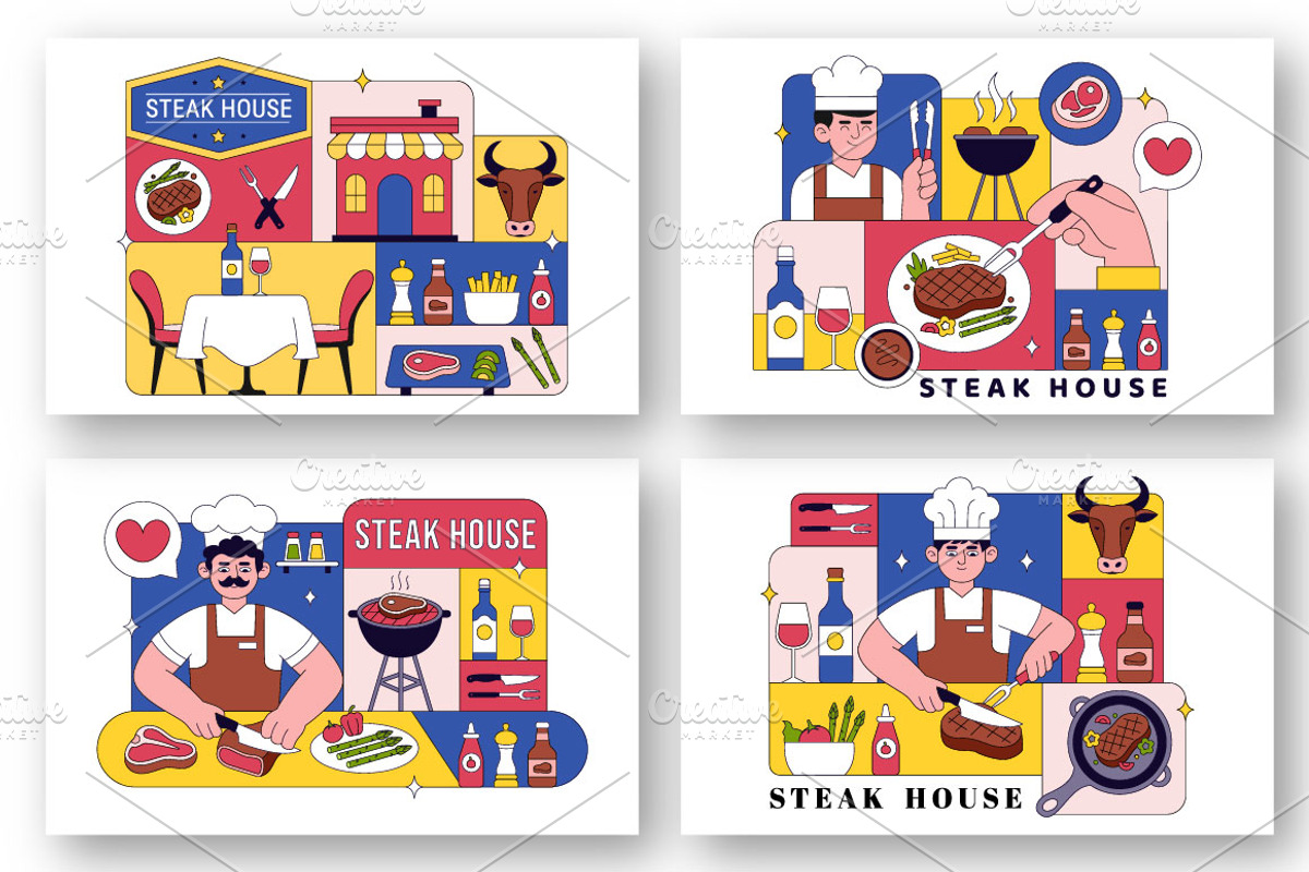 10 Steakhouse Illustration, a Food Illustration by denayunebgt (Photo 2 of 4)