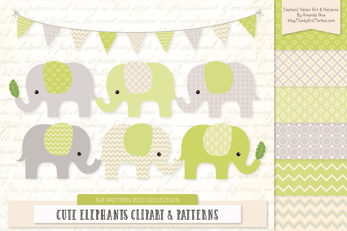 Elephants Clipart & Patterns Bamboo, an Illustration by Amanda Ilkov (Photo 1 of 4)