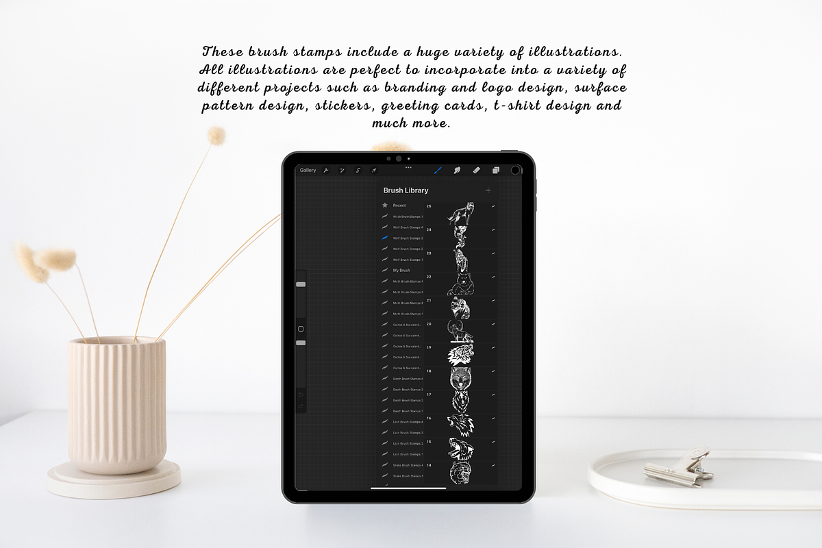 100 Wolf Procreate Stamps, a Brush Add-On by Painter Creative Books (Photo 3 of 9)