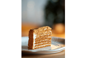 Slice of layered honey cake, a Food & Drink Photo by Fascinadora