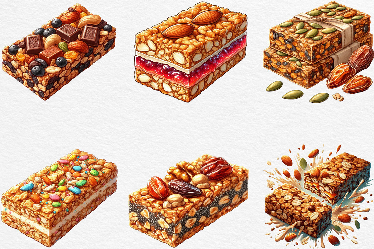 Granola Bar Watercolor Clipart, an Illustration by Black Bird Studio (Photo 2 of 6)