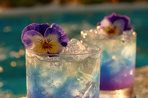 Two vibrant purple cocktails by the, a Photo by Pixeness Studio