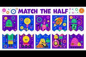 Kids game worksheet, match half, a Technology Illustration by Buch&Bee