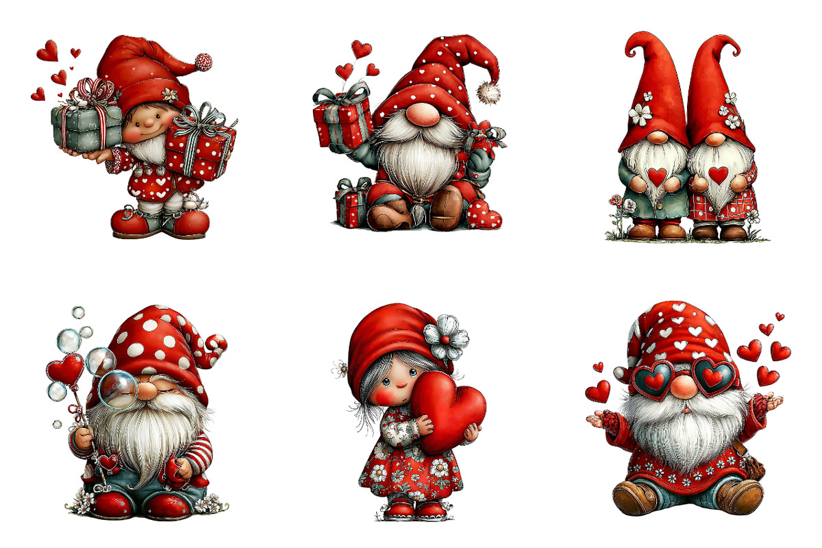 Whimsical Valentine Gnome Clipart, an Illustration by CreationArt (Photo 4 of 6)