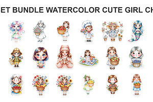Asset Watercolor Cute Girl Child, a Decorative Illustration by Eka Design
