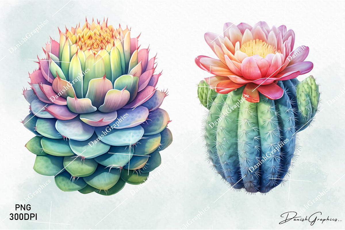 Cactus Watercolor Clipart Png, a Decorative Illustration by danishgraphics (Photo 3 of 6)